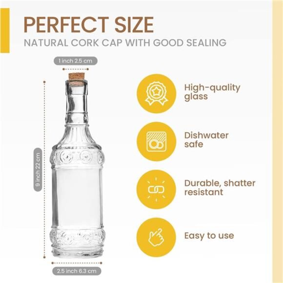 Assorted Clear Glass Bottles with Corks, 6 Pack, 2.5in X 9in, 16oz - Picture 3 of 7